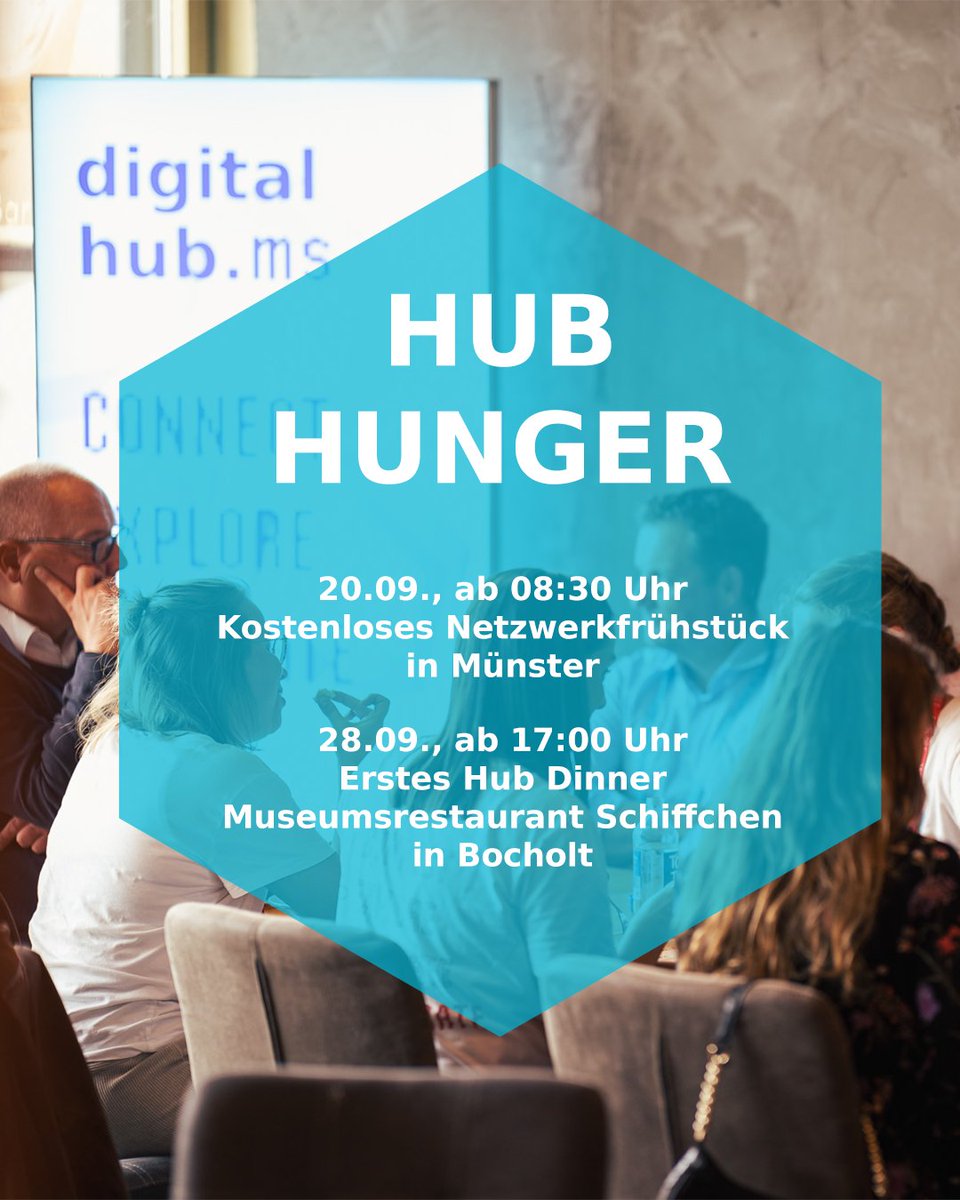 DigitalHubMs's tweet photo. Kein Programm, keine Vorträge, dafür ungezwungenes Networking bei gutem Essen: Willkommen bei #HubHunger! Jetzt anmelden zum kostenlosen Netzwerkfrühstück https://t.co/hOlctj616J oder zum ersten #HubDinner in Bocholt: https://t.co/24gWIPxZ8Y (vergünstigt für Mitglieder) https://t.co/drwKFWZobO