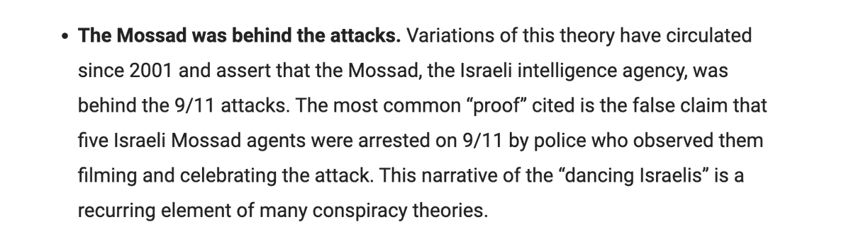 KeithWoodsYT's tweet photo. The Dancing Israelis

The ADL says claims of Israeli involvement in or foreknowledge of 9/11 is an antisemitic conspiracy theory, backed up by the "false claim" that Mossad agents were arrested on 9/11.

The US did arrest 5 Israelis after the attacks, when locals reported them filming the attacks, dancing and celebrating. Their van, belonging to "Urban Moving Systems" was found by the FBI to contain residue of explosives.

A high ranking US intelligence official FBI claimed the FBI concluded in its investigation that the five Israelis arrested “were conducting a Mossad surveillance mission”, and at least two of the Israelis picked up were confirmed to have connections to the Mossad. 

These images of the men holding lighters to the background of the towers on 9/11, seemingly prior to the attacks, were released under a FOIA request.

The FBI later told ABC News that Urban Moving Systems, the company the Israelis worked for, "may have been providing cover for an Israeli intelligence operation.”

The FBI noted in its report at the time that “little evidence of a legitimate business operation was found.” The company’s owner - Dominik Otto Suter, an Israeli citizen - fled to Israel on September 14, 2001, two days after he had been questioned by the FBI.

#NeverForget #911Anniversary #BanTheADL