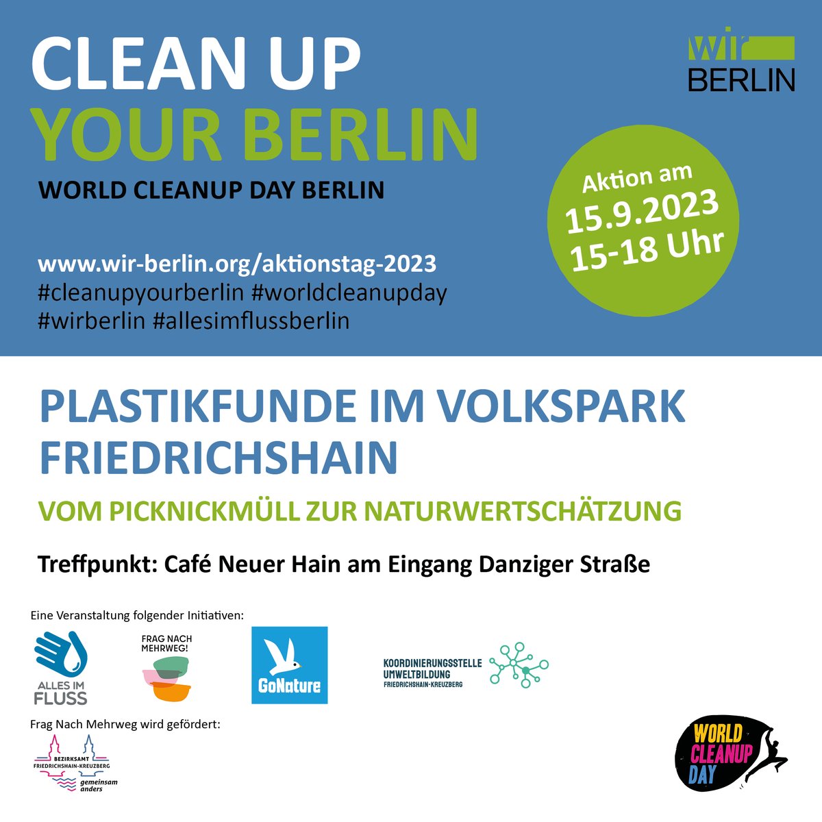 BA_Xhain's tweet photo. #Worldcleanupday am 15. September im Volkspark Friedrichshain und am Urbanhafen in #Xhain. Gemeinsam für ein sauberes und lebenswertes #Berlin.
Bezirksstadträtin @annika_gerold wird an der Aktion am Urbanhafen teilnehmen.
#allesimfluss #cleanupyourberlin #wirberlin https://t.co/8ZMHb4CVfW