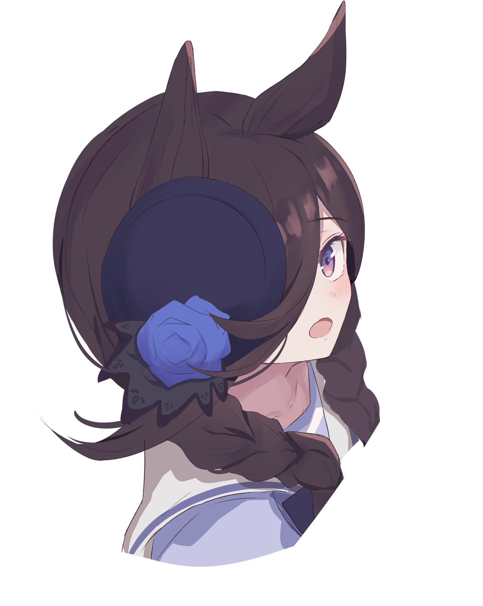 rice shower (umamusume) 1girl solo animal ears hat horse ears hair over one eye white background  illustration images