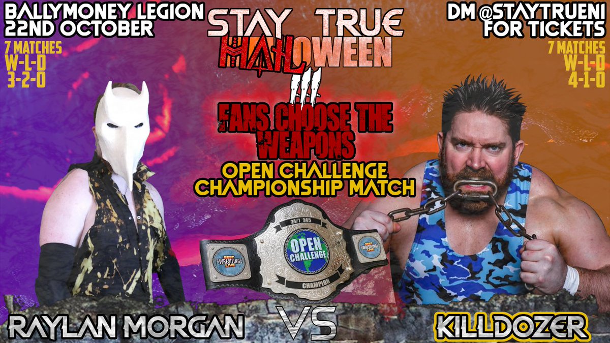 It's official!
<a href="/IamKilldozer/">IamKilldozer</a>  will defend his Open Challenge Championship against <a href="/raylanmorgan/">ЯΛɎⱠΛN MӨЯGΛN</a>  in a Fans Choose the Weapons match!

What weapons do you want to see for this match?

🎟️DM for your tickets now!🎟️