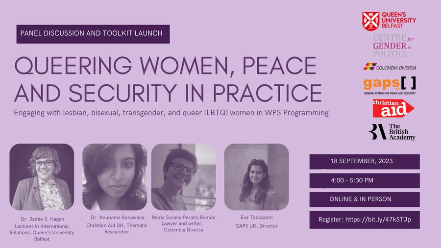 GAPS_Network's tweet photo. Our Director is facilitating the discussion at the launch of a new toolkit on queering women peace &amp; security!

To join in Belfast on 18 September at @QUBelfast at 4pm register: https://t.co/sR1tjEXFZG 

or to attend virtually: https://t.co/9zlu3RPOHz #QueeringWPS 🏳️‍🌈🏳️‍⚧️🕊️ https://t.co/CPrITpQnwM