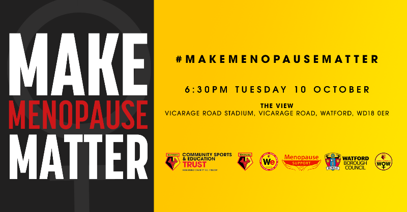 WatfordFC's tweet photo. ℹ️ Following the success of last year’s panel, we’re pleased to announce our second ‘Make Menopause Matter’ event at Vicarage Road on Tuesday October 10. 🙌