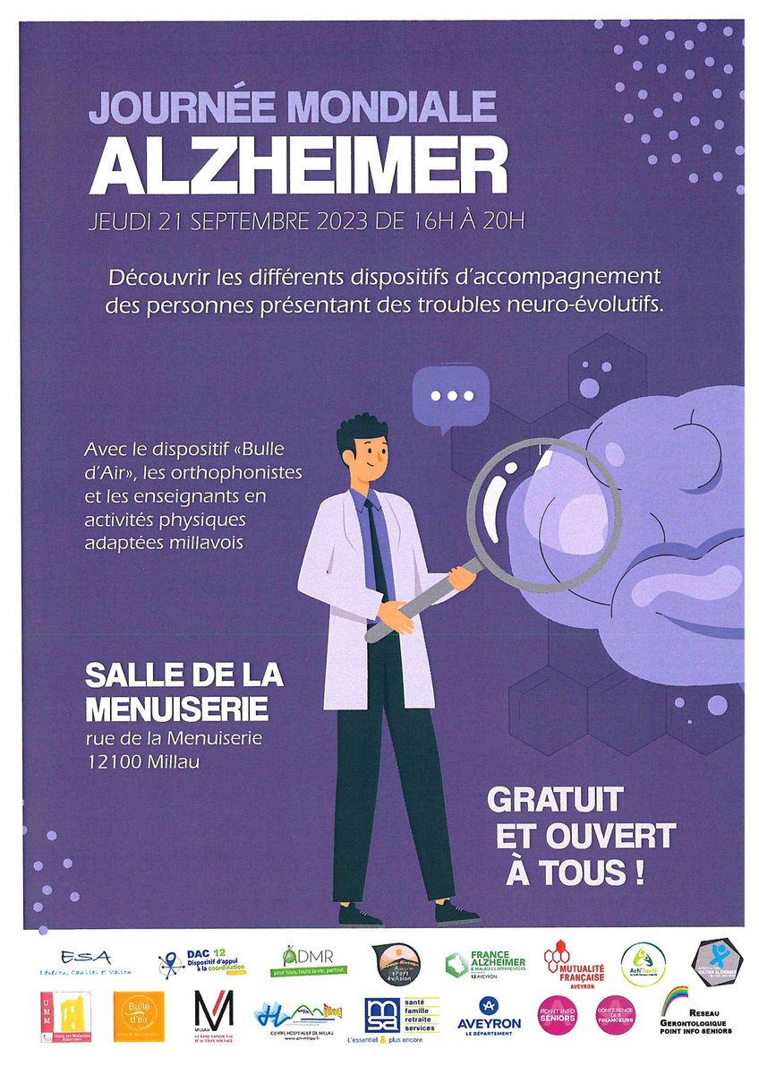 Rendez-vous, le jeudi 21 septembre 2023 Salle de la Menuiserie à Millau, pour une présentation des services Bulle d'air ADMR Aveyron!! N'hésitez à partager l'information !!!