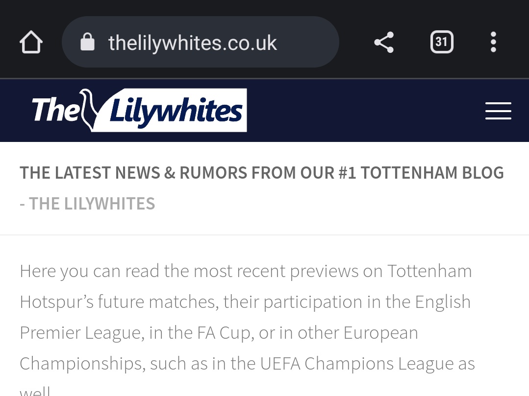 Meant to post a while ago, but didn't get round to it..
Around two months ago, I acquired the Tottenham blog TheLilywhites. co. uk from a fellow Spurs fan & freelance writer, Matt Harris. It was a bit of an impulse buy while researching other websites but couldn't turn it down..