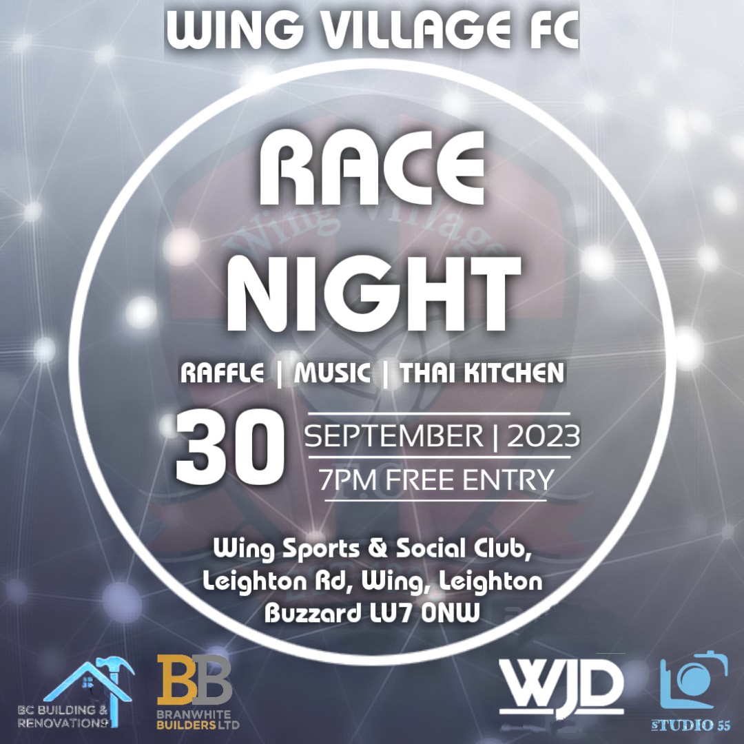 Come and join us on the 30th September for our Race night. Including great raffle prizes, music and food from the brilliant Thai Kitchen.

Please bring cash for betting on the races and for the raffle.

We hope to see as many of you there as possible!

#upthewing