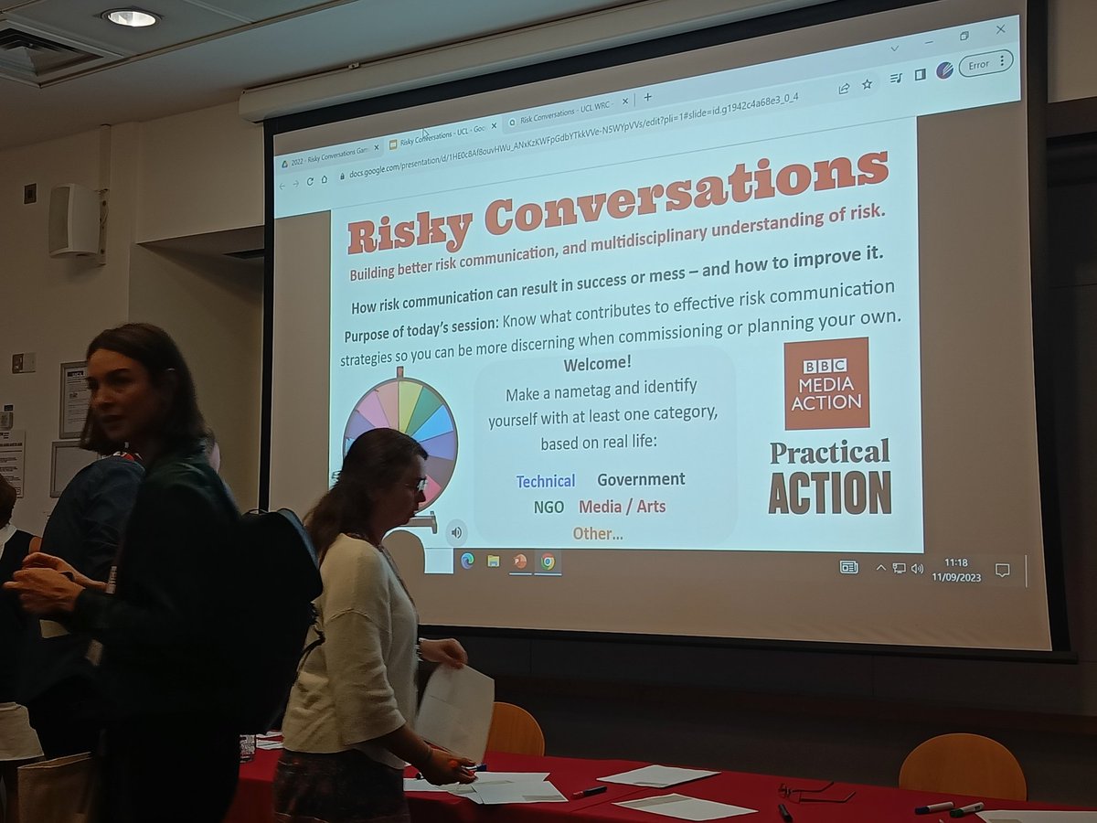 Session 1B at the <a href="/UCLWRC/">UCL Warning Research Centre</a> #UCLWRC23 conference.

<a href="/MBudimir/">Mirianna Budimir</a> and Lisa Robinson from <a href="/PracticalAction/">Practical Action</a> and <a href="/bbcmediaaction/">BBC Media Action</a> looking at building better risk communication &amp; multidisciplinary understanding of risk. 
<a href="/SHEAR_Programme/">SHEAR</a> 
#RiskManagement 
#naturalhazards
#riskcommunication