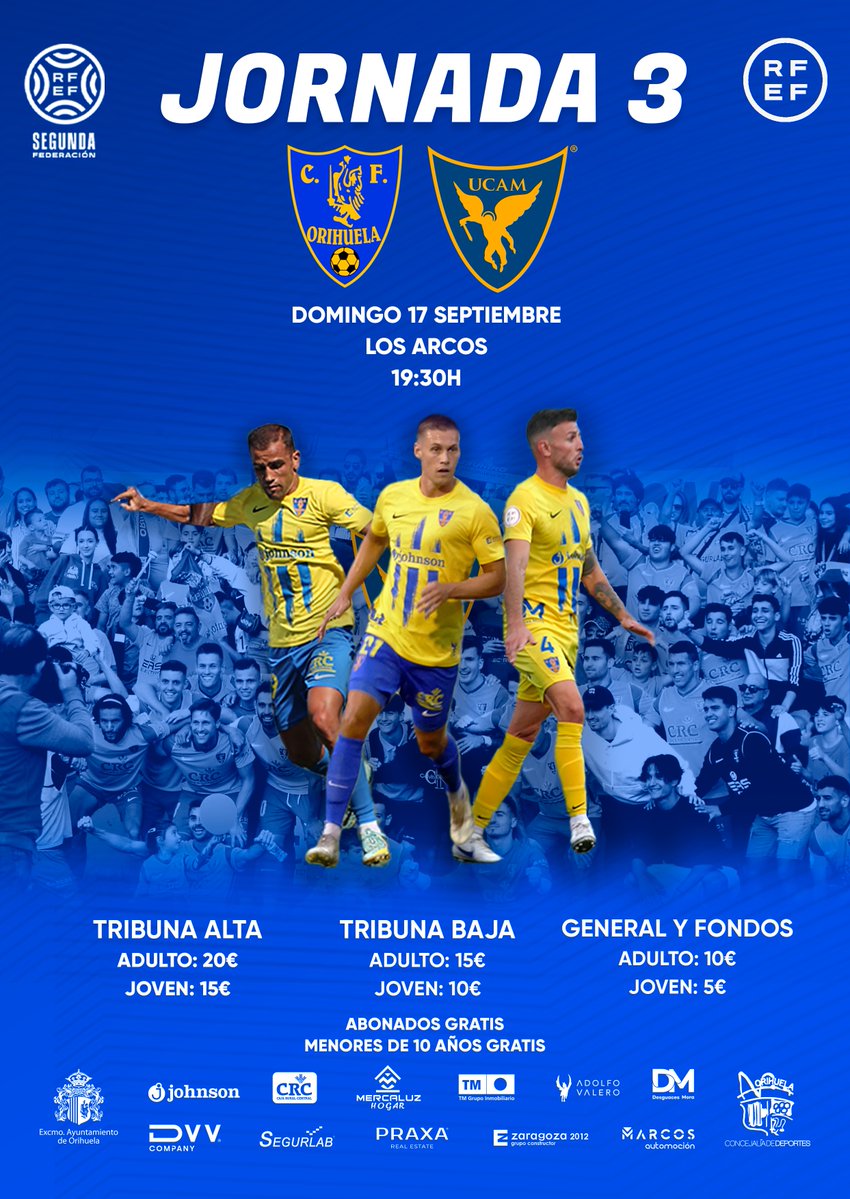 Orihuela_CF's tweet photo. Somos optimistas, tenemos ilusión, estamos unidos, vamos a luchar, tenemos ambición.

🙌 ¡Hagamos todos un esfuerzo y llenemos 𝐋𝐨𝐬 𝐀𝐫𝐜𝐨𝐬!

💛💙 Los abonados podrán retirar en la tienda del club dos entradas por solo 5€. Oferta disponible del martes al viernes. https://t.co/7slIrLfVD8