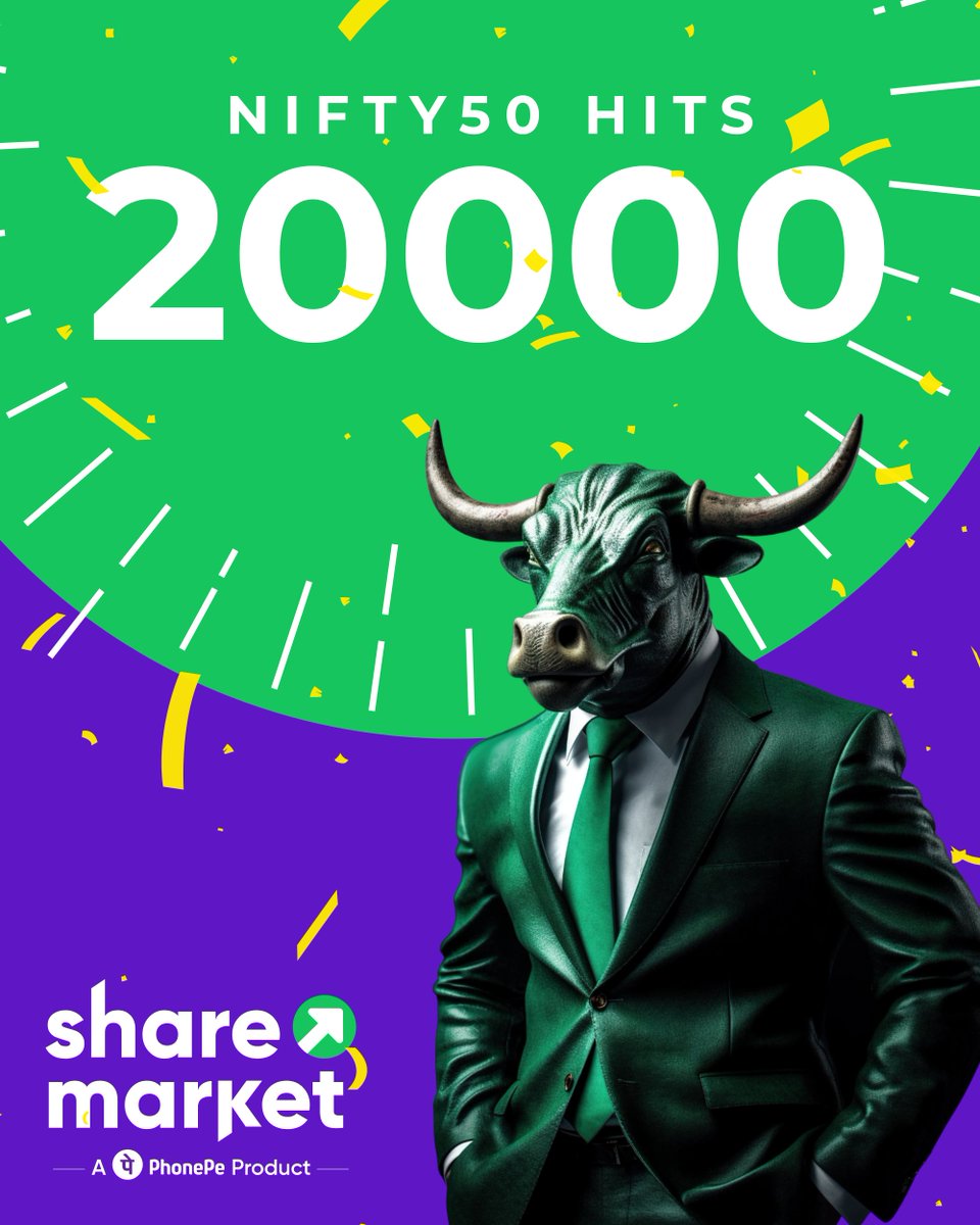 SharedotMarket's tweet photo. Congratulations all !!

#nifty50 hits 20,000 today!

#sharemarket #stockmarkets #India https://t.co/ylwXiXOOpx