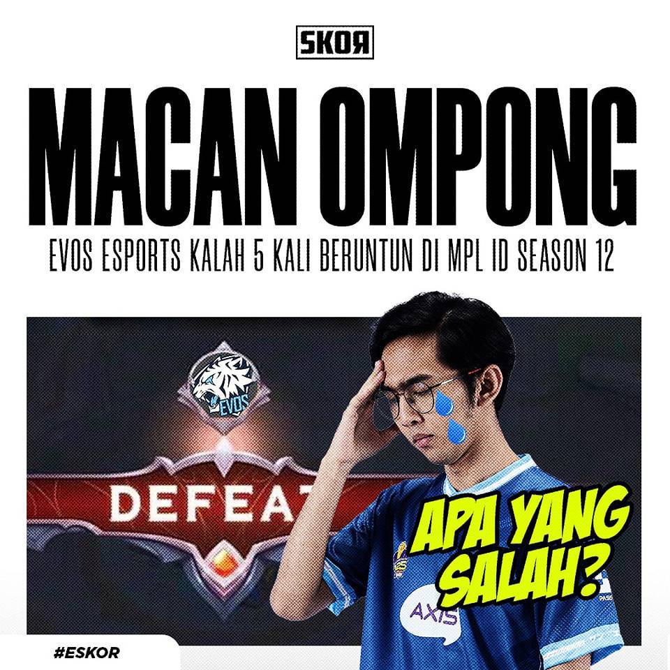 skorindonesia's tweet photo. Apakah EVOS esports masih bisa lolos play-off musim ini? Apa yang salah dari Sang Macan Putih? 🤔

#eskor #esports #MobileLegends #MPLID #EVOS #EvosLegends https://t.co/5Se81bHNMU