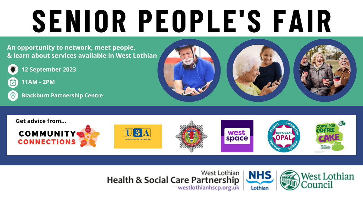 SENIOR PEOPLE'S FAIR TOMORROW!!!

Our fair is taking place tomorrow at #Blackburn Partnership Centre between 11am-3pm  

You can find out more about services for over 50s in #WestLothian 

See you then! <a href="/LoveWestLothian/">West Lothian Council</a> <a href="/WestSpaceTweets/">West Space</a> <a href="/scotfire_FlkWL/">Falkirk&WLothianFire</a> <a href="/PSOSWestLothian/">Police Scotland West Lothian</a>