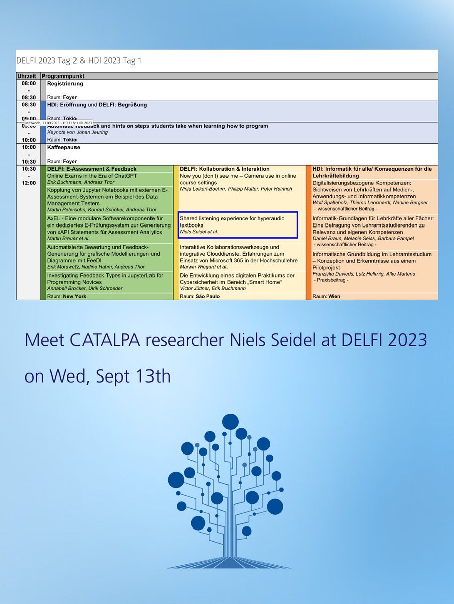 Listen and repeat - that's past history. What can audio do in edtech now? Niels Seidel presenting at #DELFI2023 : Shared listening experience for hyperaudio textbooks. 
@fg_bit 

#researchhighereducation #edtech #adaptivelearning #educationaldatamining #catalpa #Highereducation