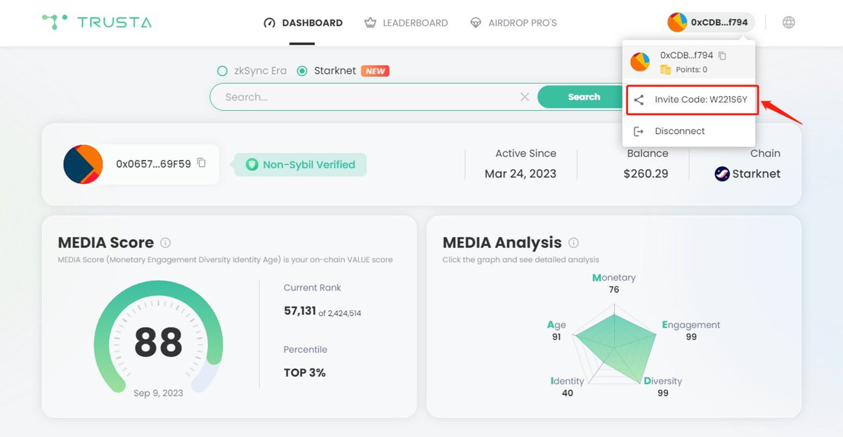 Trusta.AI (@trustalabs) on Twitter photo 📣Hey Trustas!
1⃣/3⃣We're thrilled to announce support for @starknet🔥 our second supported chain after <a href="/zksync/">ZKsync (∎, ∆)</a>💪!
Check your media score and see how you can achieve more by checking protocols you have interacted!
👉trustgo.trustalabs.ai/search
2⃣/3⃣We've also added an invitation 📣Hey Trustas!
1⃣/3⃣We're thrilled to announce support for @starknet🔥 our second supported chain after <a href="/zksync/">ZKsync (∎, ∆)</a>💪!
Check your media score and see how you can achieve more by checking protocols you have interacted!
👉trustgo.trustalabs.ai/search
2⃣/3⃣We've also added an invitation