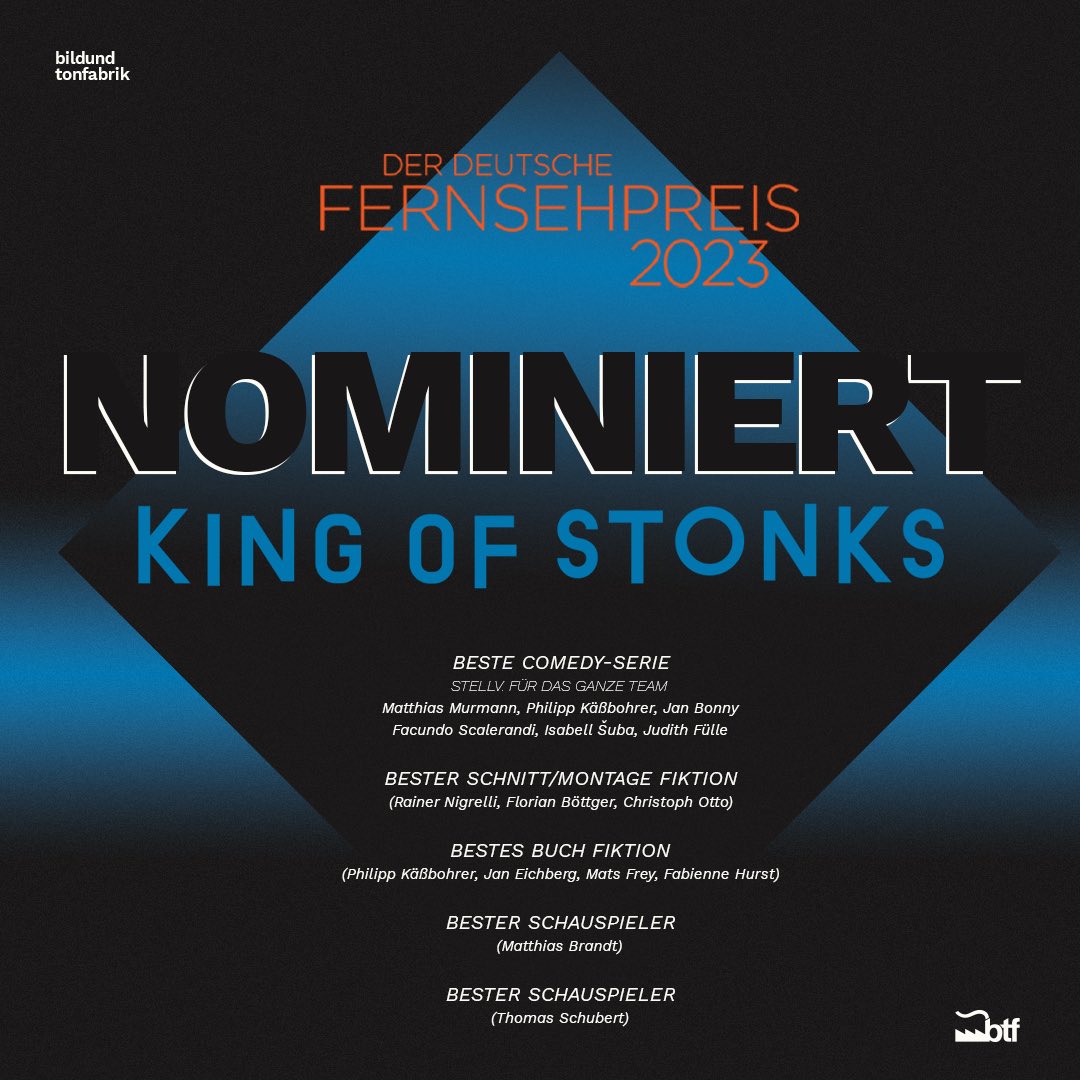 Danke #DeutscherFernsehpreis2023 und herzlichen Glückwunsch an unsere formidablen Teams für die Nominierungen von #KingOfStonks <a href="/NetflixDE/">netflixde</a> und #GeheimsacheKatar <a href="/zdfmediathek/">zdfmediathek</a>. #btfernsehpreis