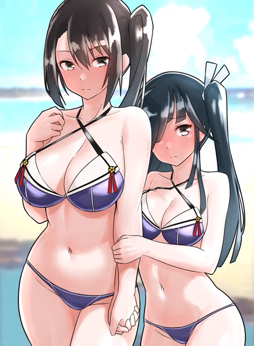 pixivリクでペアルック水着の那智と早霜描かせていただきました!リクエストありがとうございました! 