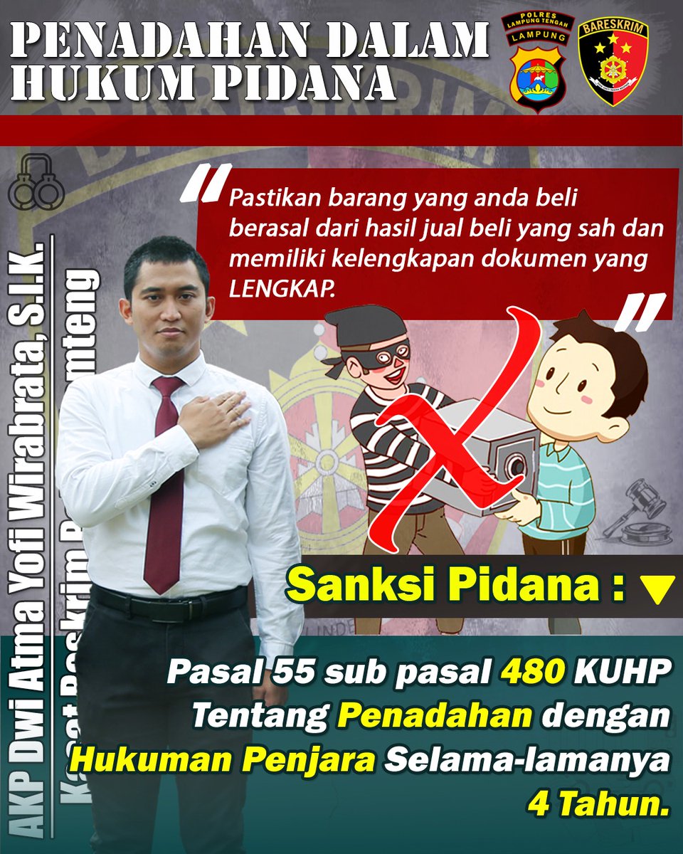 SeputihPolsek's tweet photo. Pastikan barang yang anda beli berasal dari hasil jual beli yang sah dan memiliki kelengkapan dokumen yang LENGKAP.
#polripresisi
#humaspolreslampungtengah
#polreslampungtengah
#reslamtengkuat
#cegahtindakpidana https://t.co/9aLGb5Gvhn