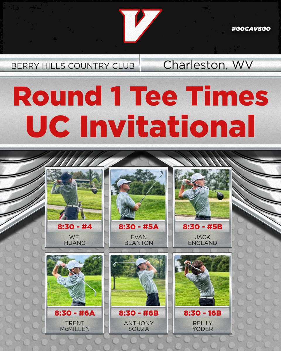 CoachSturgill3's tweet photo. ROUND 1 and 2 Shorgun Start at 8:30am - UC Invitational - Sept 11th - 12th - Berry Hills Country Club - Charleston, WV
#UvaWiseGolf  #Vgolf #NoExcuses #Earnit #KeepHammeringtheRock #GoCavsGo #MensGolf https://t.co/hS83Fk3BDP