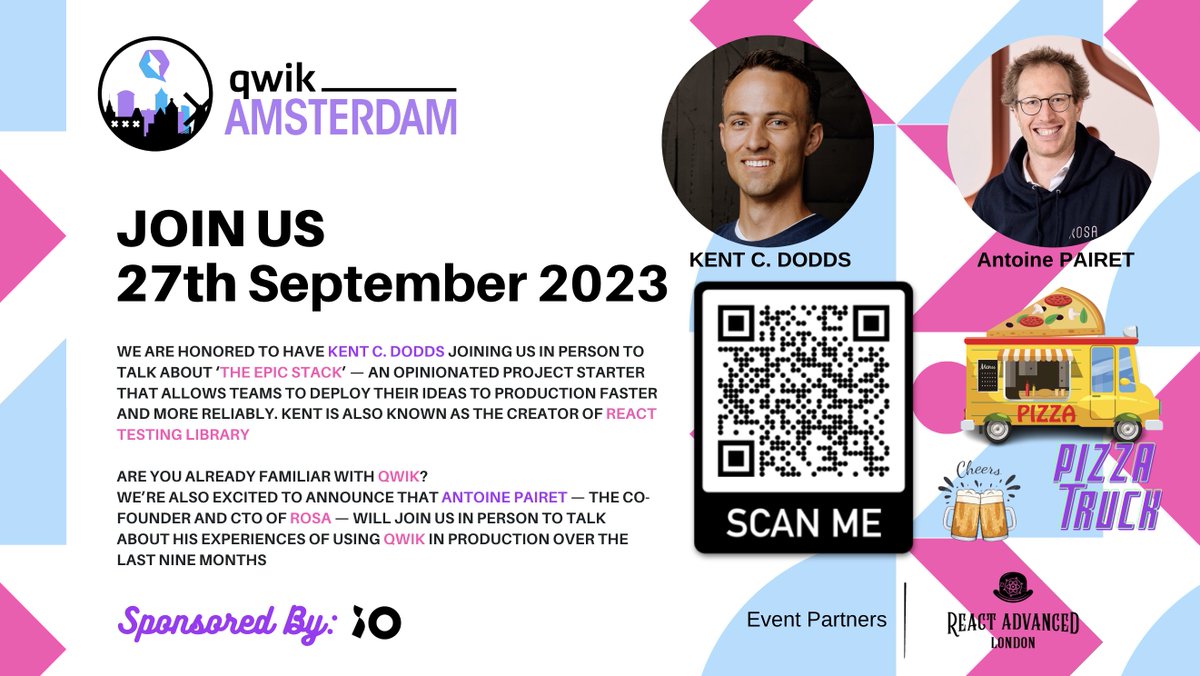 QwikDevAms's tweet image. Continuing the streak we are announcing our third meetup🎉 with world-renowned speakers like @kentcdodds  and @antoinepairet right here at @iodigital_com  office in Amsterdam  meetup.com/qwik-amsterdam…