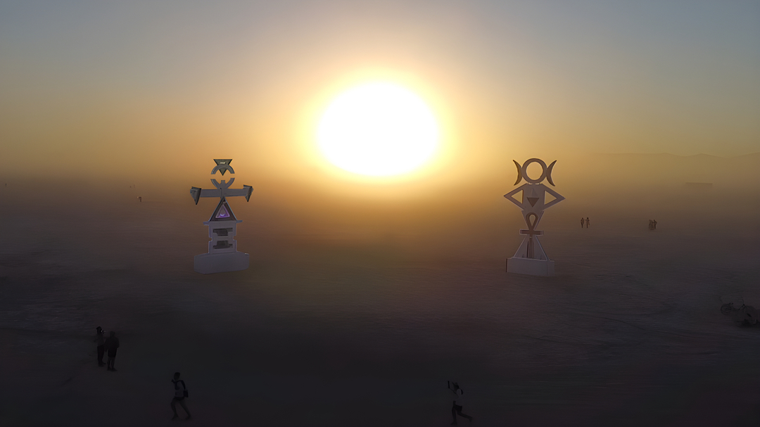 I'm proud of my ten metre totem babies! This was a moment. 

Unity and Lunar Totems at @Burningman sunrise.