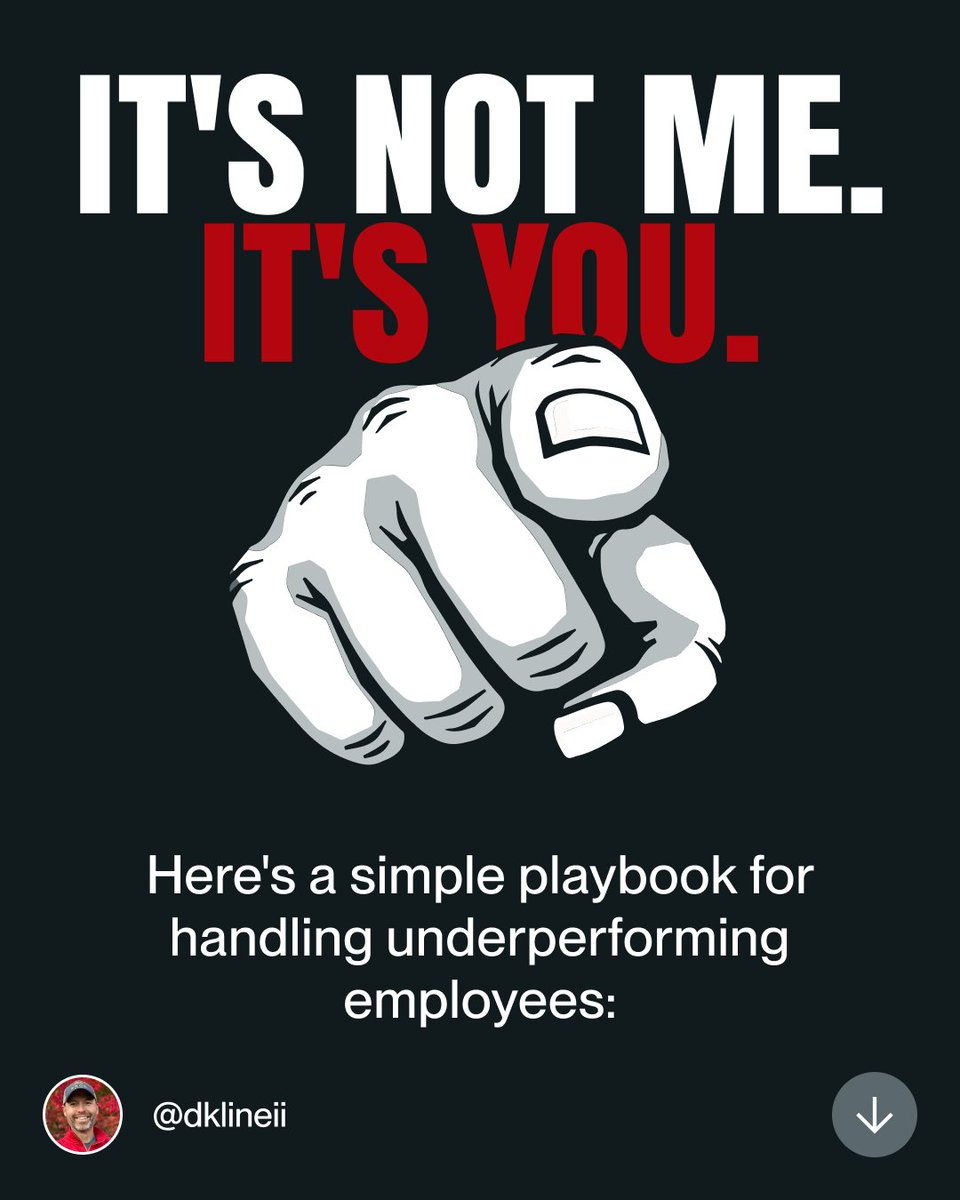 dklineii's tweet photo. "Hire slow. Fire fast."

Easy in theory. 
But most leaders struggle in practice. 

- Am I being fair? 
- Have I set them up for success? 
- What if they're about to turn a corner? 

Here's my playbook to help you decide: https://t.co/iF1A0dqW8W