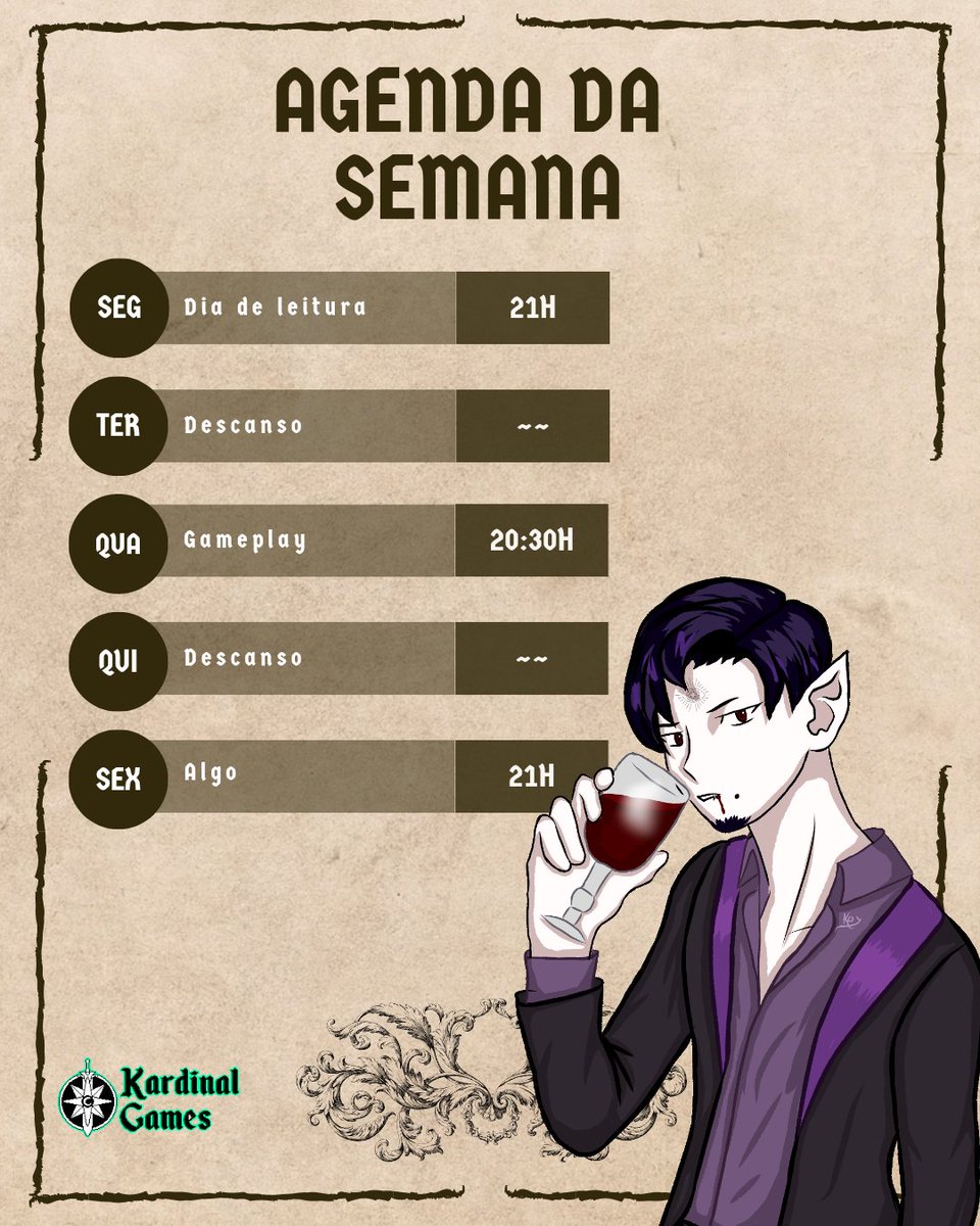 cardinal_games's tweet photo. A agenda da semana.

Hoje é dia de leitura do livro a batalha do apocalipse, vem me encontrar as 21hs para escutar.

#Vtuber #vtuberbr #leitura #Livestream https://t.co/hboEZPpcFe