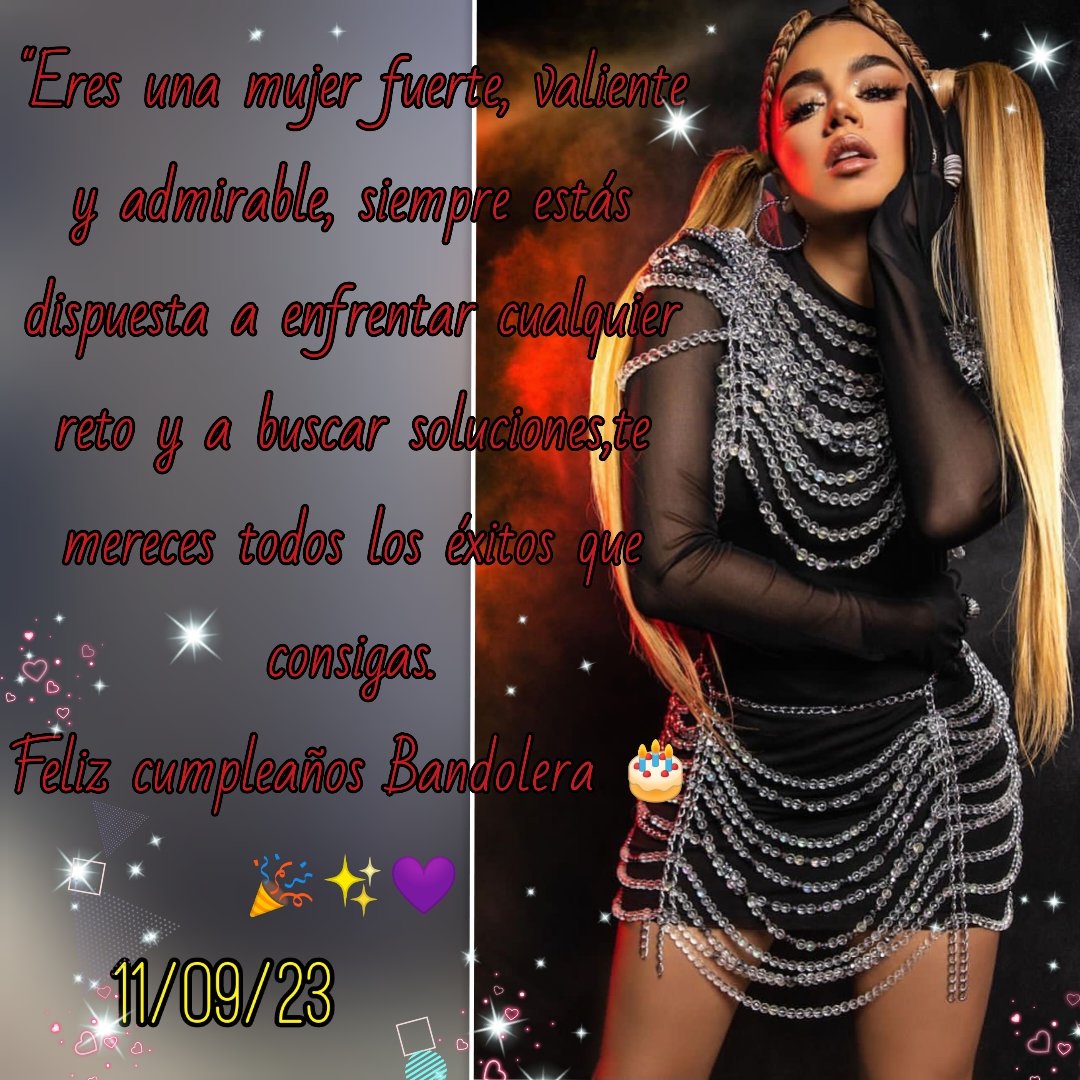 Yelprad1's tweet photo. Eres una mujer ejemplar,dispuesta a vencer obstáculos y a luchar por conseguir sus objetivos,tu gran espíritu guerrero t permite seguir adelante,no cambies,sigue manteniendo tu esencia✨💜
Feliz Cumpleaños Bandolera 🎂
Felices 27🎉
@andreinabravo11 
#AndreinaBravo 
#TeamAndrelfi https://t.co/AczxsLJNrB