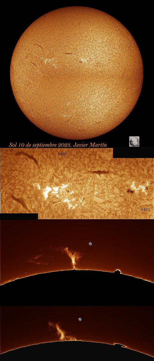 Sol del 10. 3423 y 3425 parece que no se deciden a eyectar material al espacio. Además, dos  eyecciones con delicados detalles de su estructura...
Por otro lado alerta de supercometa para sep-octubre 2024 C/2023 A3 (Tsuchinshan-ATLAS)