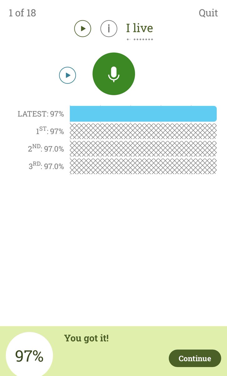 💢 أعجبني هذا الموقع وان شاء الله تستفيد منه. 👌
🟢 في هذا الموقع يتم تقييم نطقك للكلمات ومدى اتقانك للقراءة.
🔺 يعطيك سؤال، بعدها تجاوب من خلال قراءتك لنص الاجابة، بعد كل مقطع يعطيك الدرجة وبعد اربع مقاطع تظهر الدرجة النهائية. 
الرابط👍

app.speechace.co/placement/