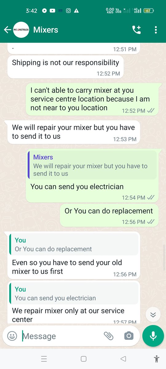 RAMKISH44023889's tweet photo. Moonstruck company didn't provide service this is fraud company.This company says that you send your mixer and I will do the service but when I asked who will pay the shipping charges, then Moonstruck company says that the customer will have to pay. why? https://t.co/peC6swj4ON