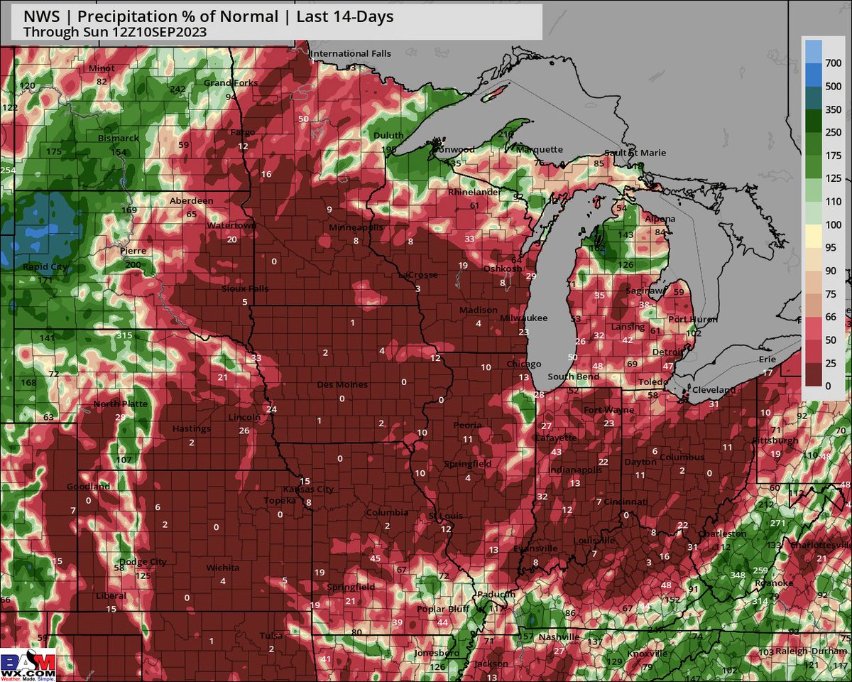 bam_weather's tweet image. It has been an extremely dry two week period for our folks across the Ag Belt. (131 = driest ; 1 = wettest). 

Quite a welcoming site to see rain across IA and IL this morning!The forecast ahead continues to look quite dry into late Sep. and we will need to watch for additional…