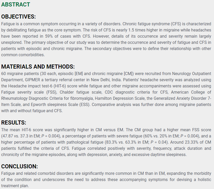 TomKindlon's tweet image. "Fatigue, #chronicfatiguesyndrome &amp;amp; #migraine:Intersecting the lines through a cross-sectional study in patients with episodic &amp;amp; chronic migraine"

Free
ruralneuropractice.com/fatigue-chroni…

"Around 23.33% of CM [#chronicmigraine] patients fulfilled the criteria of #CFS [Fukuda]"
#MEcfs #PwME