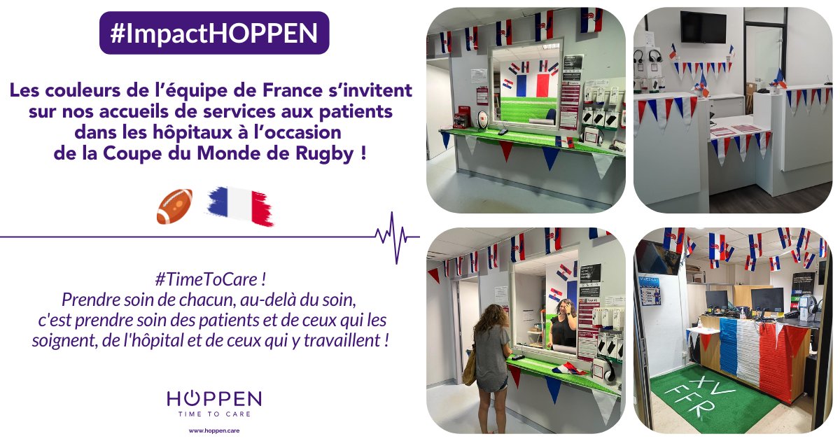 #ImpactHOPPEN #CoupeDuMondeDeRugby : Les couleurs vibrantes de l’équipe de France se sont installées dans nos accueils de services aux patients dans les hôpitaux, à l’occasion de la Coupe du Monde de Rugby ! 🇫🇷🏉 
👉 bit.ly/3PdmrQT