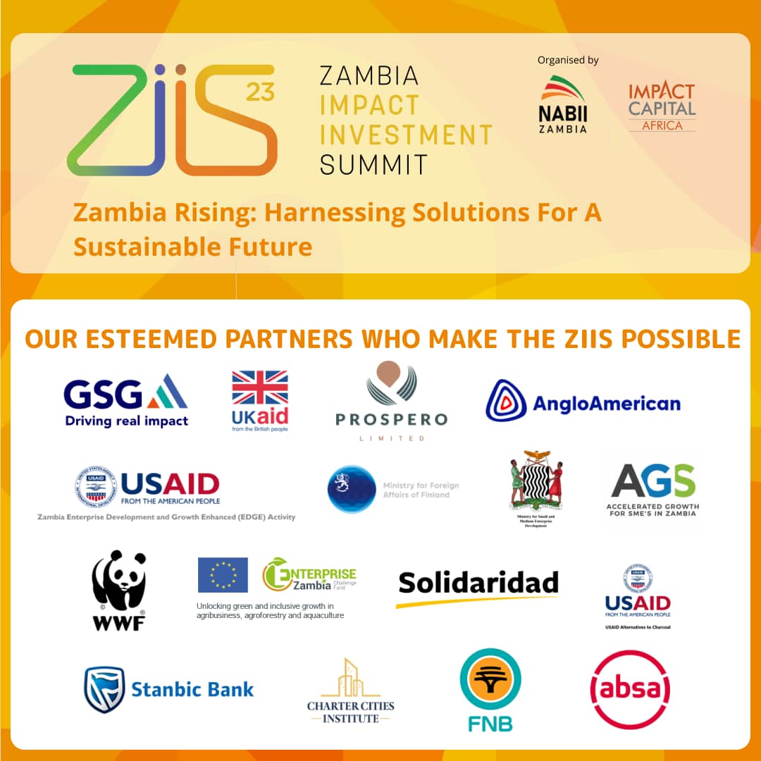 NAB_Zambia's tweet photo. We are excited to announce our esteemed sponsors &amp; partners for the two-day #ZIIS23 starting tommorow @Ciela.
@GSGimpinv @UKaid @prosperozm @AngloAmerican @USAIDZambia @AGSZambia @wwfzambia @ENTERPRISEZamb  @Solidaridad_SAF @StanbicBankZM @CCIdotCity @FNBZambia @AbsaZambia https://t.co/IGC8FqrzUw