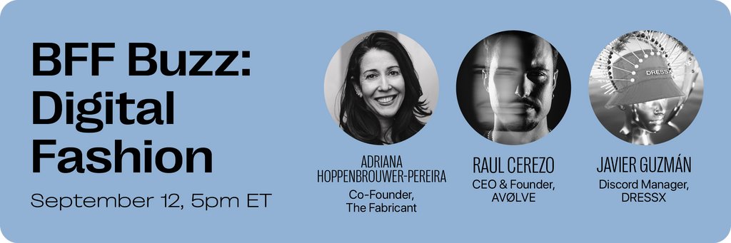 MyBFF's tweet image. The future of fashion is digital! 🔮

Join us tomorrow at 5pm ET for an insightful discussion with @thefabricant, @av0lve &amp;amp; @dressxcom. Discover the latest trends, technological advancements, and opportunities in the world of digital fashion.

x.com/i/spaces/1RDGl…