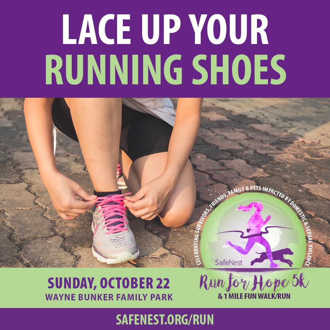 Lace up your running shoes and hoof it with your hound! 🏃‍♂️🐕 Join us at SafeNest's 5th Annual Run for Hope 5K on October 22 at Wayne Bunker Park. DOGS ARE WELCOME! For more info, visit safenest.org/run #youmatter #strongertogether #MondayRunDay