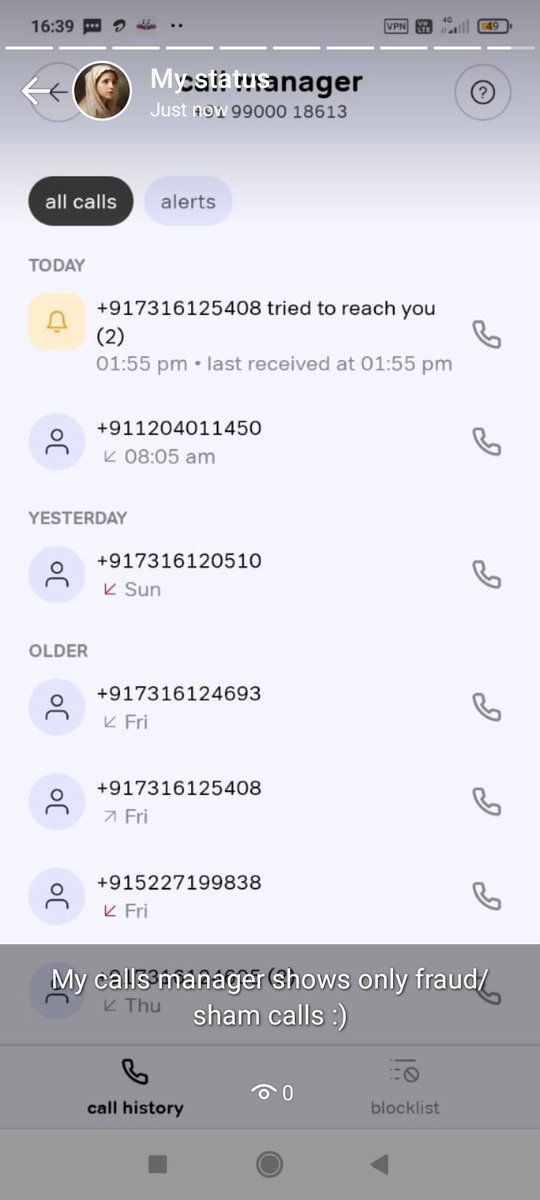 TrmPari's tweet photo. My #callmanager shows only #fraud/#sham calls .. WOW :) https://t.co/hlDNcvpkdz