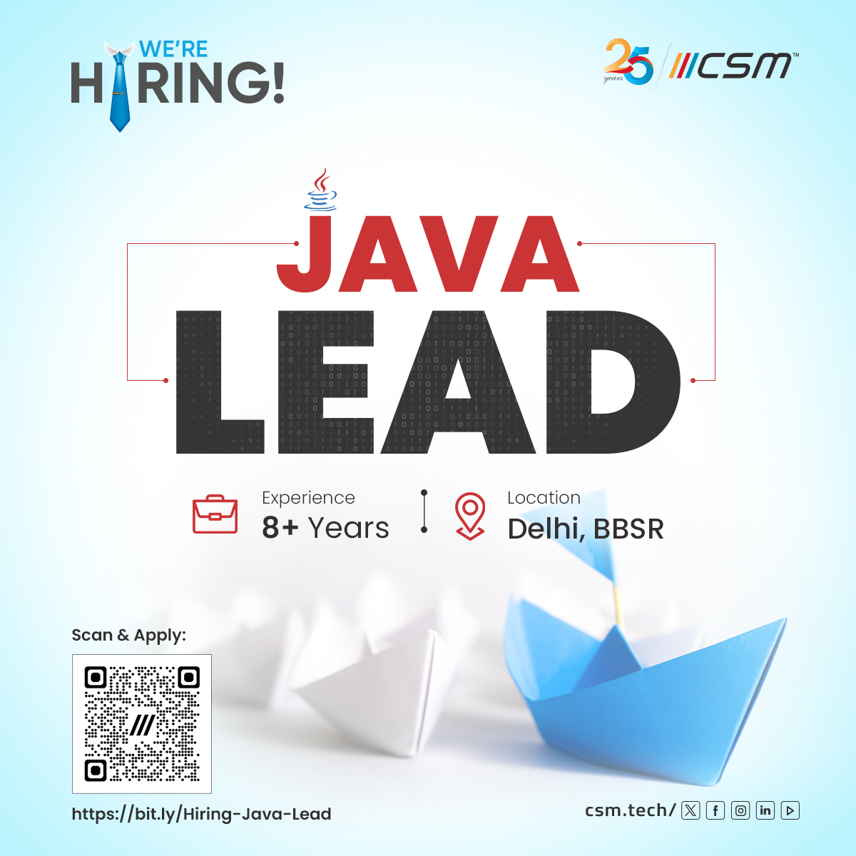 CSMTechnologies's tweet image. Ready to lead the way in Java development? CSM Tech is on the hunt for Java Leads to fuel our tech-driven journey.
Apply now: 👉 bit.ly/Hiring-Java-Le…
#HiringNow #HiringAlert #JavaLead #JavaJobs #JobAlert #AppDevelopment #CSMTech