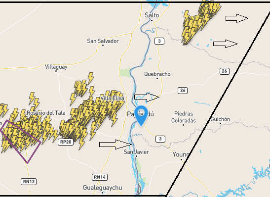 AficionadoMeteo's tweet photo. #Próximo #Litoral: Salto (localidades) Paysandú. Actualmente actividad eléctrica se encuentran sobre E.R 🇦🇷 moviéndose franja del río uruguay. #Aviso - Por tormentas y lluvias de variada intensidad. Puede tener granizo y rachas de viento asociados a tormentas. https://t.co/YxiNQVhYtO