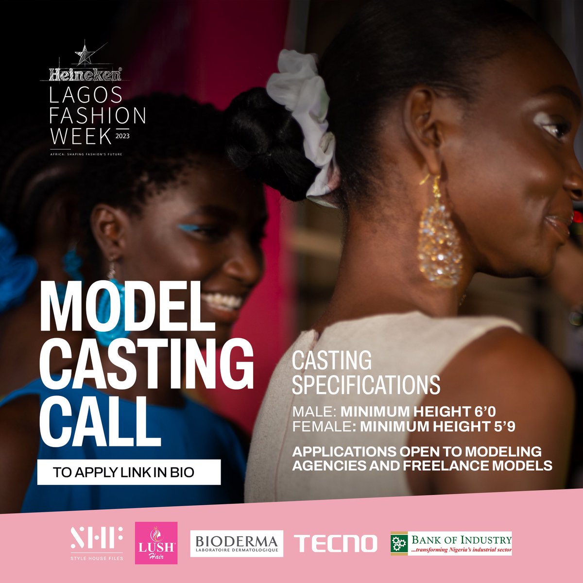 LFW_NG's tweet photo. #LagosFW23: MODEL CASTING
Applications open to modeling agencies and freelance models.
Submissions close on 11th September
Visit link in our bio to for more information and to apply 🔗
#lagosfw23 #standingthetestoftime #africanfashion https://t.co/HI7ZAxfkZL