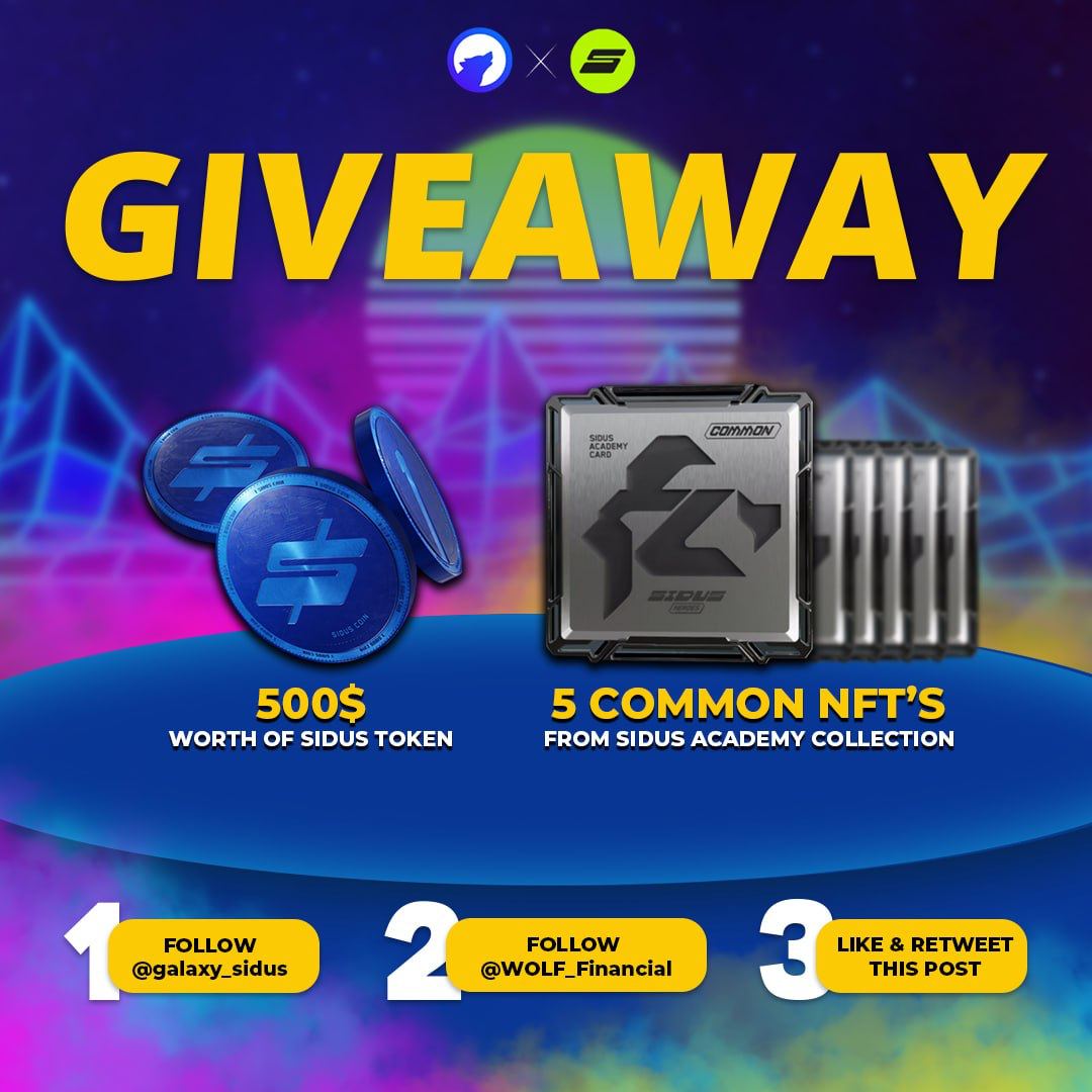 WOLF_Financial's tweet photo. 💵 DON'T MISS THIS GIVEAWAY:

Picking (1) Person who RT’s + Likes this Tweet to win:

- $500 in SIDUS tokens
- 5 common NFTs from the Sidus Academy collection

Must be following me &amp; @galaxy_sidus to win! https://t.co/Q2apYWi3O0