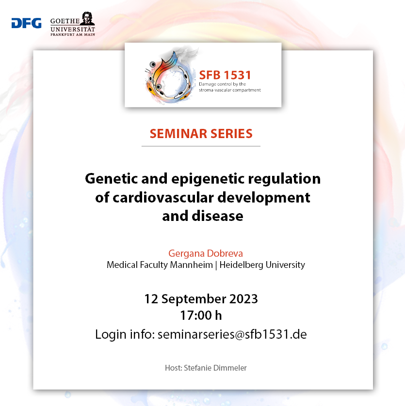 SFB1531's tweet photo. 📢Looking forward to our next SFB 1531 seminar with Prof. Gergana Dobreva @DobrevaLab from @UM_Mannheim - join us tomorrow! #cardiovasc #epigenetics https://t.co/MbGUvSCUfs