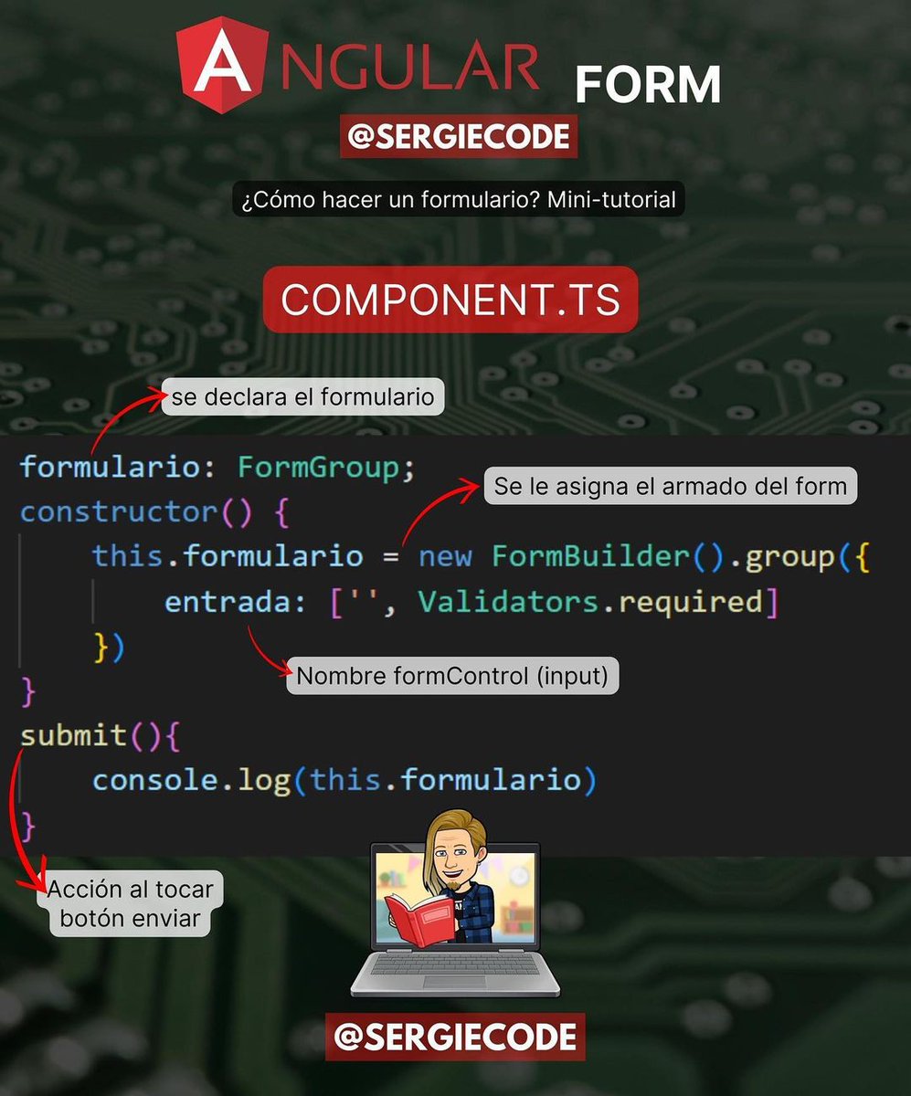 sergiecode's tweet image. 🅰️𝐀𝐍𝐆𝐔𝐋𝐀𝐑: 𝙛𝙤𝙧𝙢𝙪𝙡𝙖𝙧𝙞𝙤
#angular #javascript #typescript #frontend #fullstack #fullstackdeveloper #desarrolladorweb #programadorweb #programador #desarrolloweb #ui #ux #react #dev #html #css #programacionweb #angularjs #programar #web
