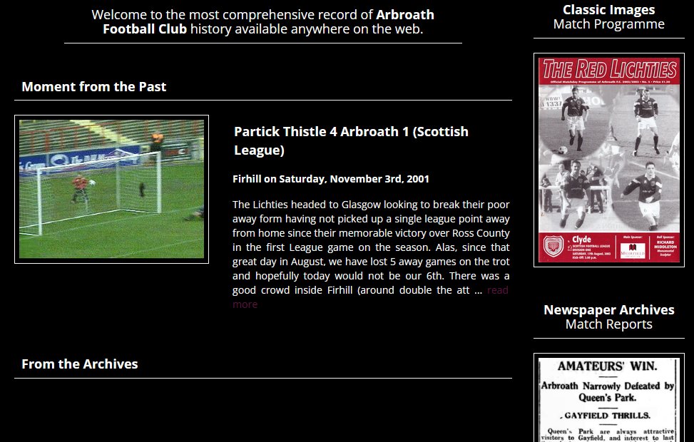Congratulations to <a href="/_FishArmy/">SimonLichtie</a> on the launch of the <a href="/ArbArchive/">Arbroath FC Archive</a>. An awesome resource for Arbroath fans and other Scottish fitba' historians. Great guy, always very helpful and knowledgeable with queries. Er, especially loving the home page today! 👀

👉 arbroatharchive.co.uk/headtohead.php…