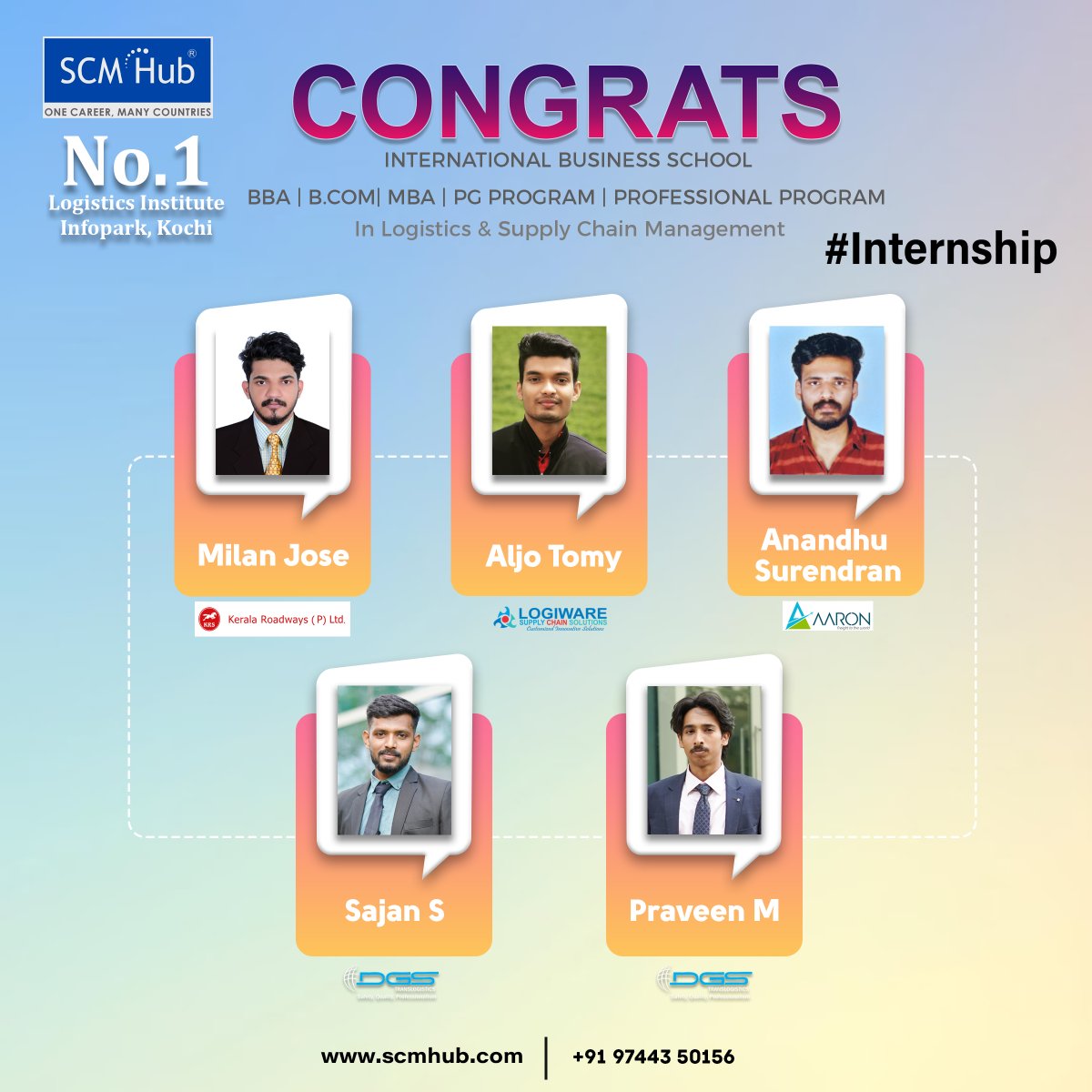 hub_scm's tweet photo. Congratulations to our dynamic students for securing internships. Internships are valuable opportunities for students to gain practical experience and develop their skills.

✅ MBA ✅ PG Program ✅ Professional Program ✅ Certificate Courses
Contact us: ☎️ +91 97443 50156 https://t.co/5YWaG8LsBw