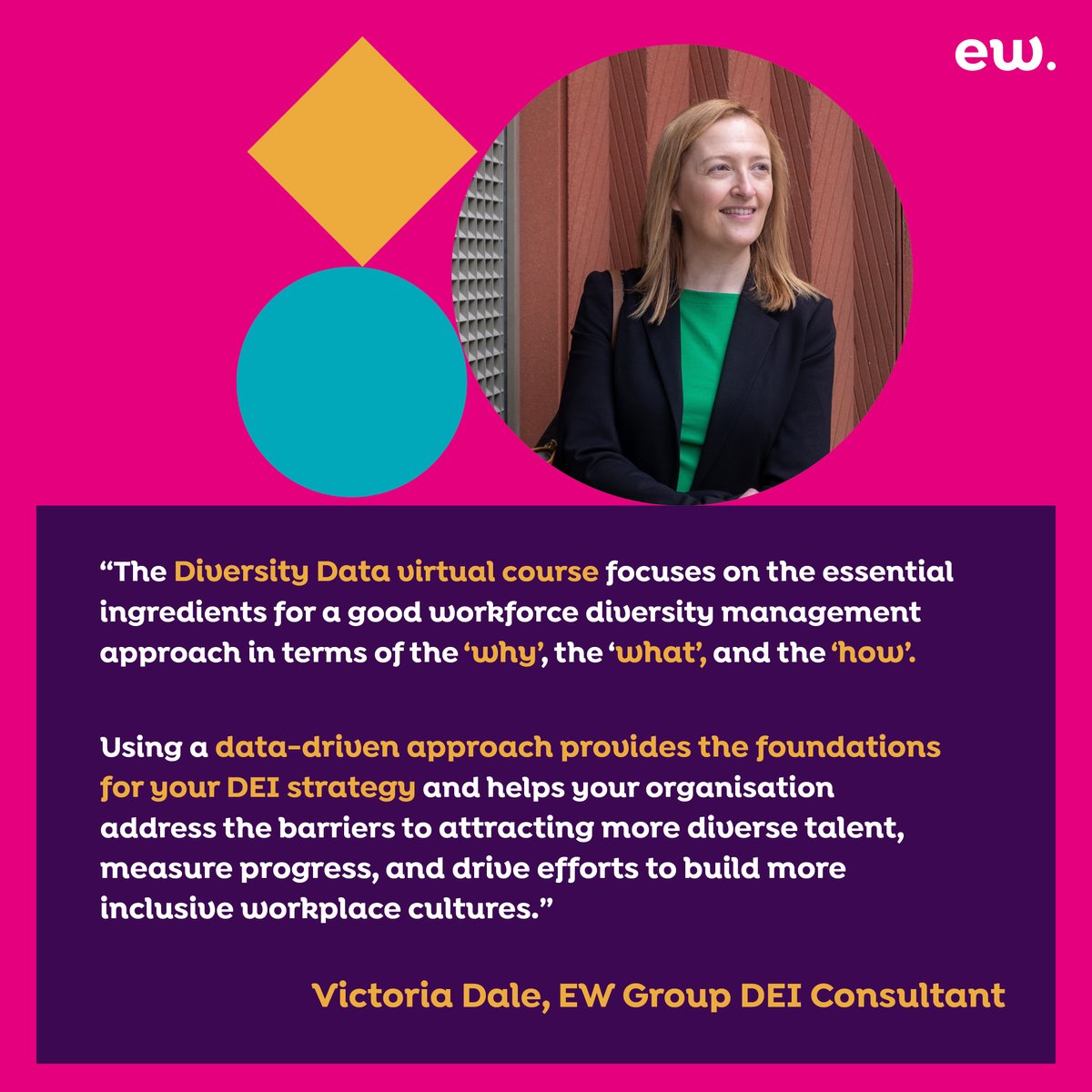 theewgroup's tweet image. Register to our Diversity Data virtual course on 20th September with @dalevictoriaj to understand the principles of data management, best practice in diversity monitoring, and compliance with the Data Protection Act: bit.ly/3Z9fc17

#DiversityandInclusion #Diversitydata