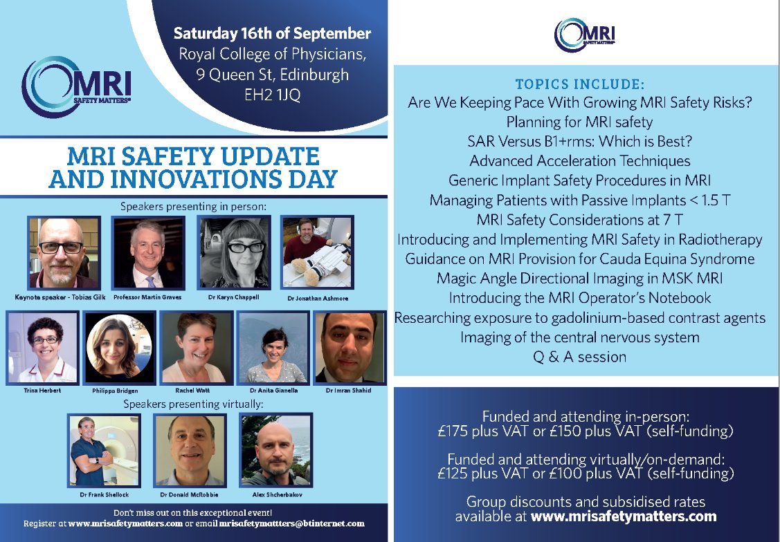 MRI Safety Update and Innovations Day is taking place on September 16

The event is available to attend  both in person and virtually

Learn more about the event agenda and more by visiting our Courses page: sor.org/courses

Register by visiting: MRIsafetyMatters.com