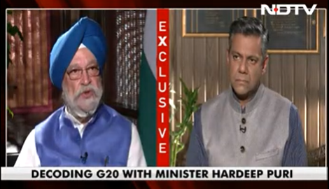 ndtv's tweet photo. 🔴Watch LIVE | Union Minister Hardeep Singh Puri (@HardeepSPuri) speaks exclusively to NDTV's @vishnundtv 

https://t.co/hMlRpgak2y 

#DecodingG20WithNDTV #NDTVExclusive https://t.co/xhGKPSYfTX