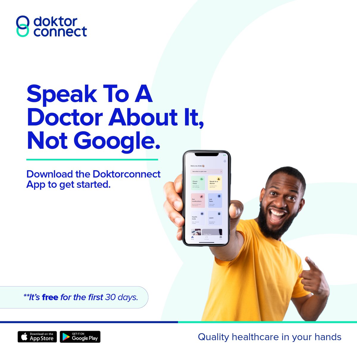 DoktorConnect's tweet photo. Why google your symptoms ,when you can speak to a doctor about it?Especially for FREE.
Download the Doktorconnect App now to get started.
#doktorconnect #Healthiswealth #SayNotoGoogle #YestoDoctor https://t.co/4Szzc8Tcyg
