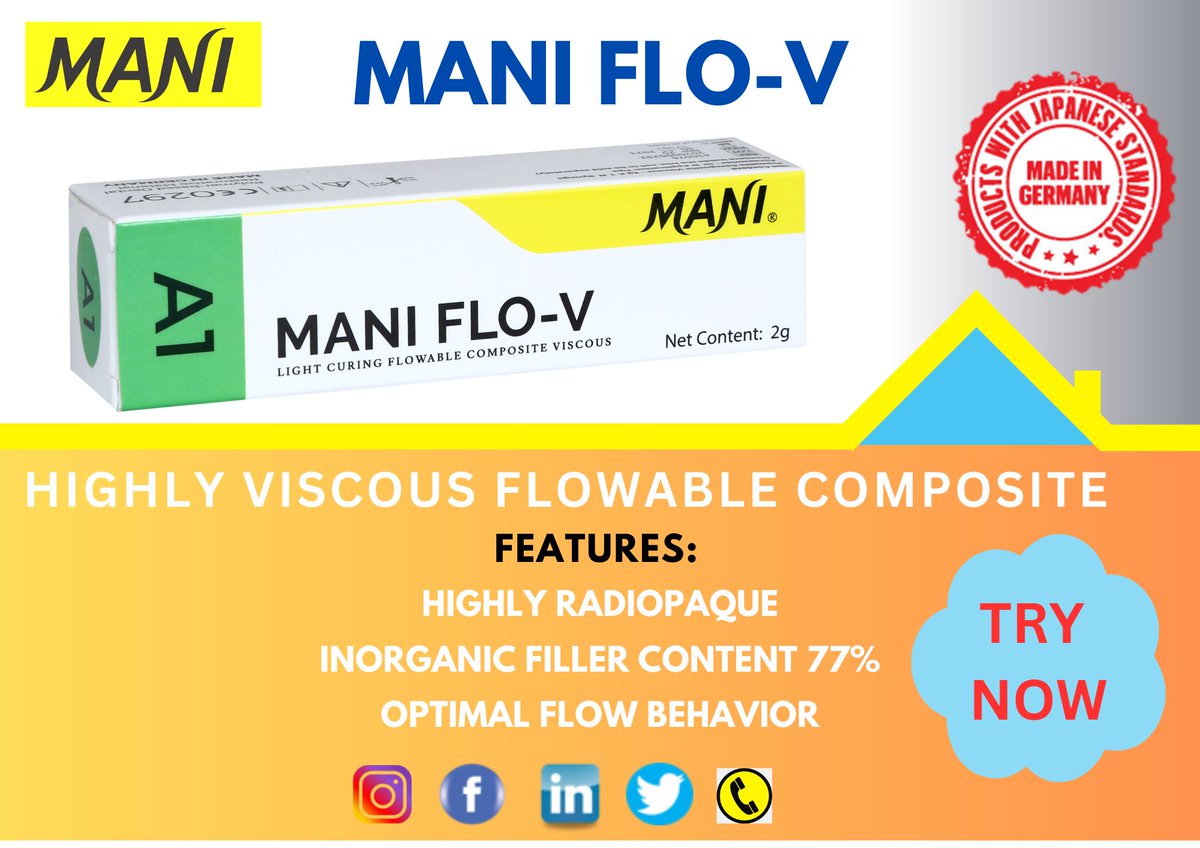 ManiMedicalInd's tweet photo. MANI FLO-V🎉

Amazing Cohesiveness🫧

Power of Viscosity in Flo-V💪

Available Shades -A1, A2, A3, A3.5, B1 &amp; B2🎀

"The Best Quality In The World, To The World"💯

#mani #dental #MANIFLOV
#manimedicalindia #dentalcare #endodontics #dentistry #dentist #dentaleducation https://t.co/SKyBgp5Ca7
