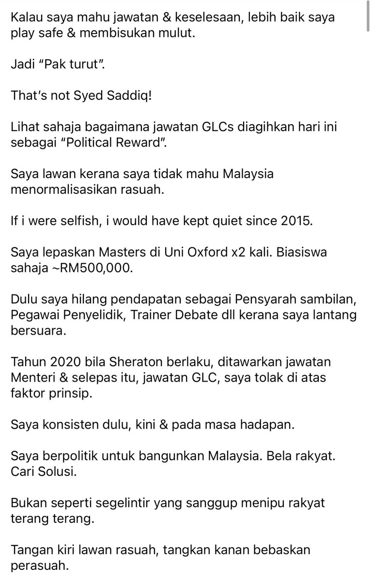 SyedSaddiq's tweet photo. “Syed Saddiq keluar kerajaan hanya kerana mahu jawatan” -Puad Zarkashi, Pemimpin UMNO.

Ini jawapan saya.

Terima kasih. https://t.co/v1dYIPAc23